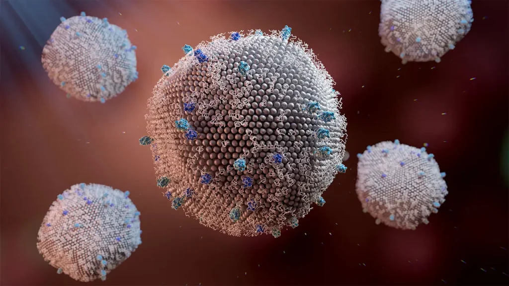 Respiratory syncytial virus (RSV) particles under microscope