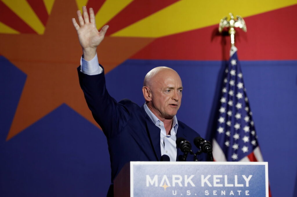US Senator Mark Kelly speaking during international political interview
