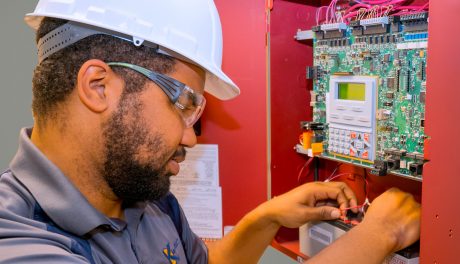 Fire Alarm Technician maintaining building safety systems in Victoria Island Lagos