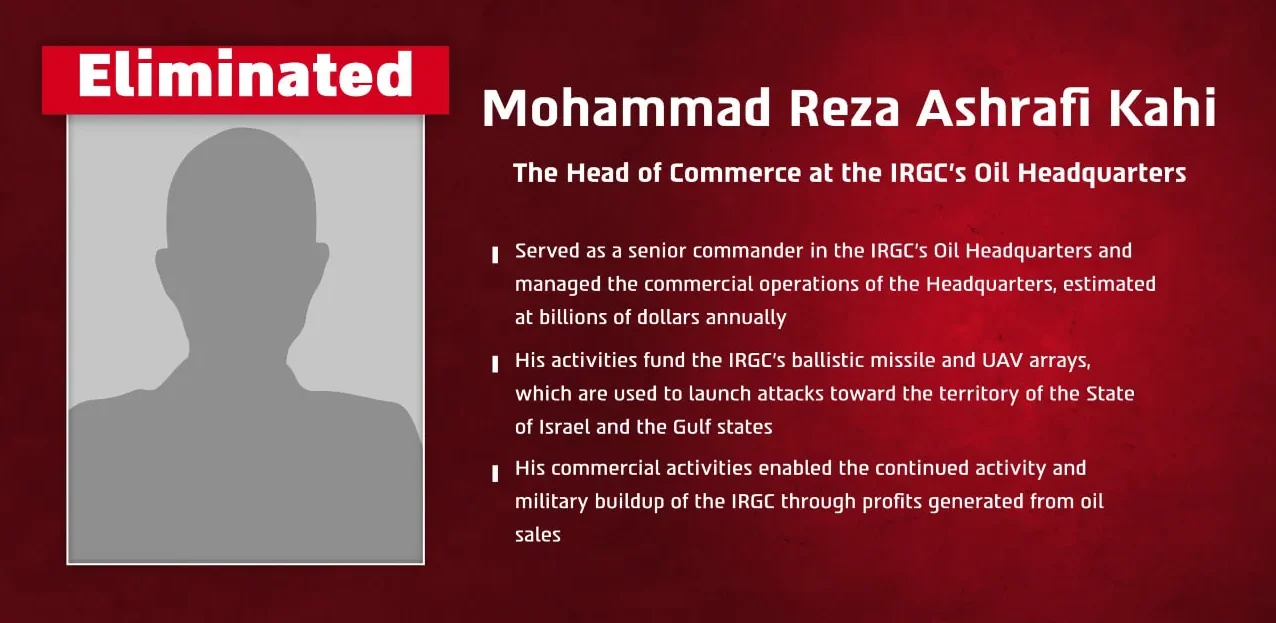 IDF kills Iranian Oil commander 2026