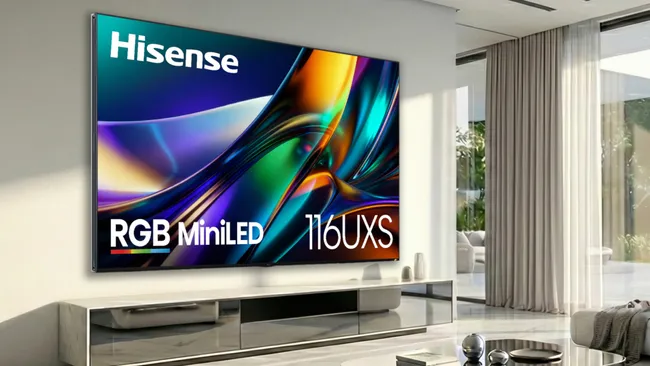 Hisense RGB MiniLED TV features 2026 displaying vibrant colors and bright visuals