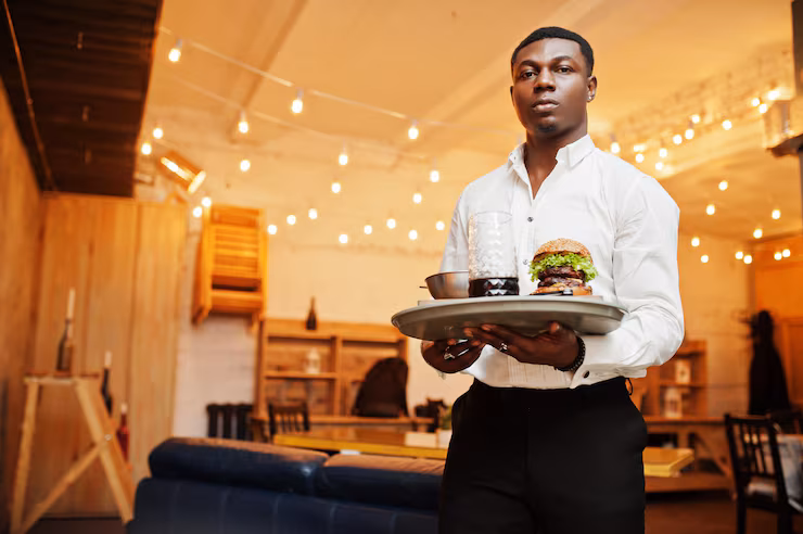 Genesis Group Waiter Job in Port Harcourt serving guests at Genesis Group hotel