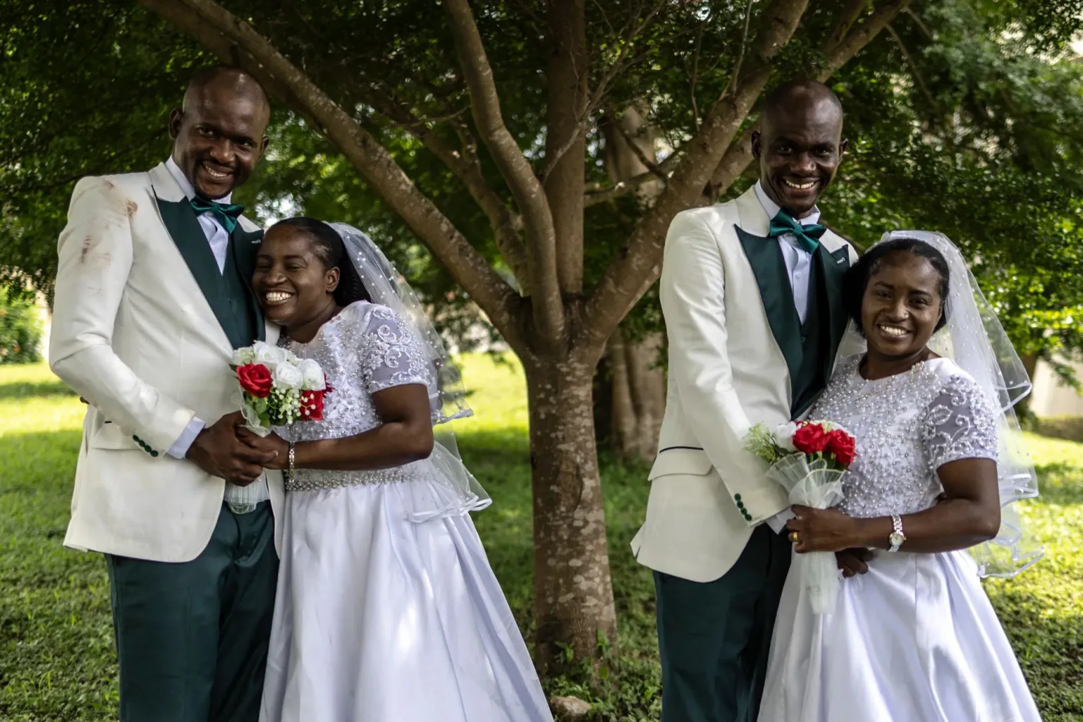 Twin brothers marry twin sisters with EXACTLY the same matching names in rare double wedding