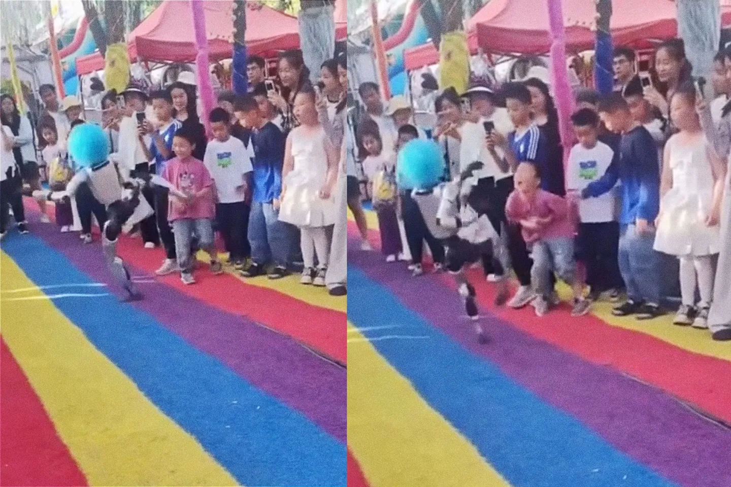 Chinese robot kicks child viral video during a public demonstration in Xinjiang