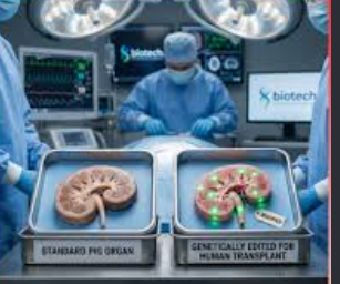 Tim Andrews with doctors after pig kidney transplant