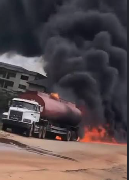 Iwo burning fuel tanker driver moves burning tanker away