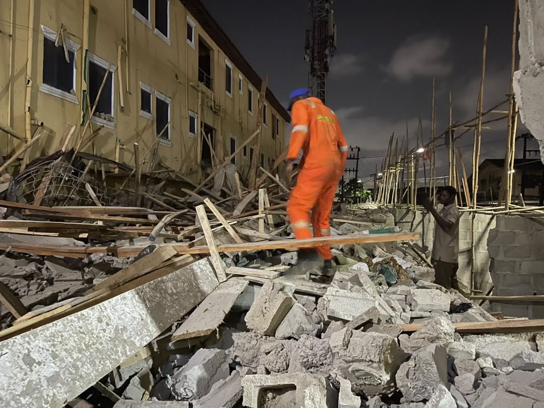 Lagos construction site collapse Fadeyi showing the collapsed building