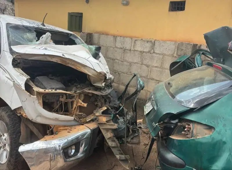 Emergency response and wreckage following a fatal roadside crash involving a vehicle attached to the Niger State governor's convoy.