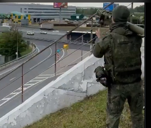 soldier downs Ukrainian drone near an oil facility in the Moscow region.