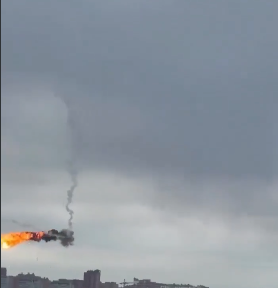 Russian soldier downs Ukrainian drone near an oil facility in the Moscow region.