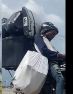 Lagos dispatch rider dozes on motorcycle, sparking concerns about exhaustion and road safety.
