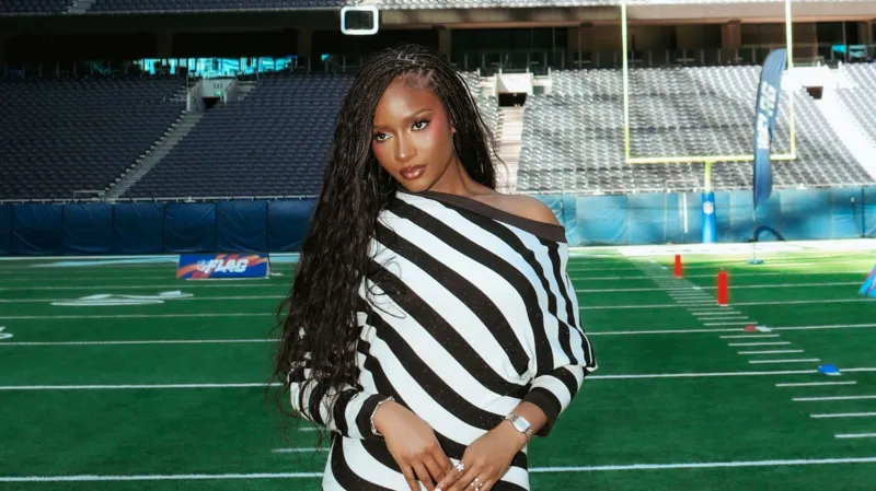 Ayra Starr performs hit songs during her NFL London halftime performance.